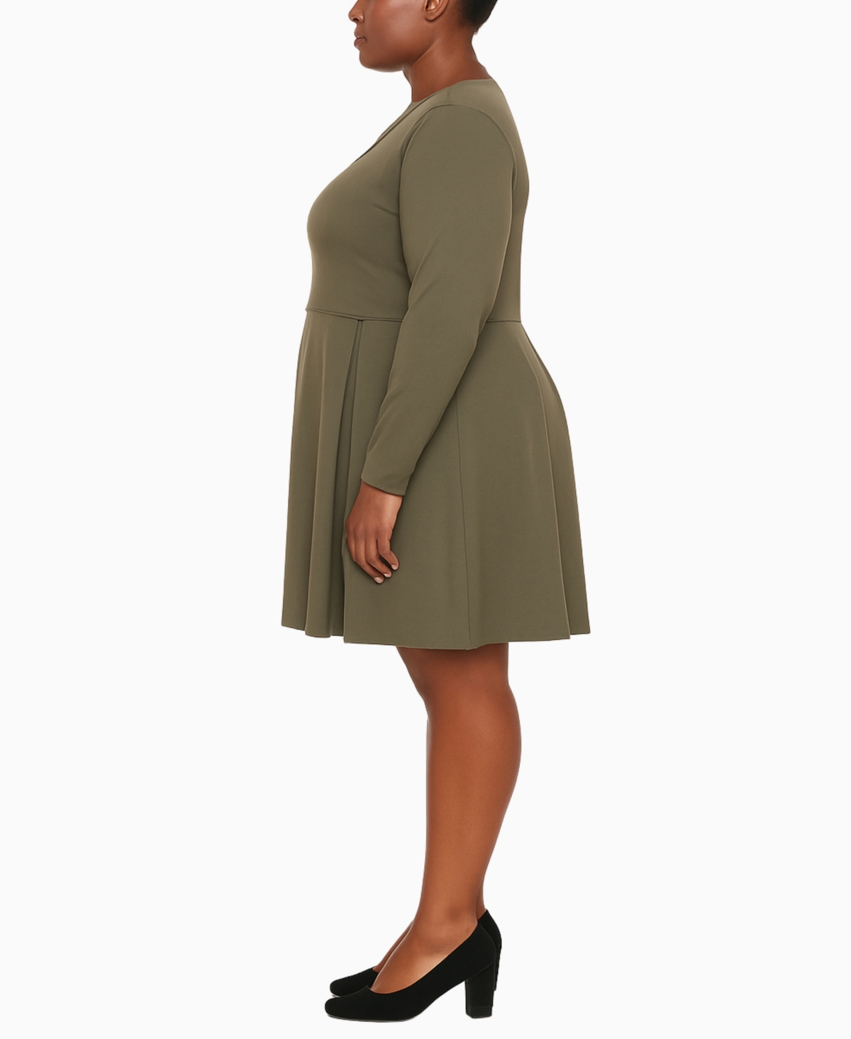 White Mark Plus Size Classic Long Sleeve Fit And Flare Dress In Gray