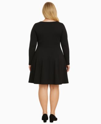 Plus Size Classic Long Sleeve Fit and Flare Dress