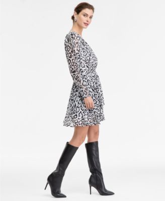 Women's Printed Long-Sleeve Surplice Mini Dress, Macy's Exclusive
