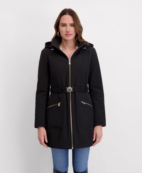 Женские куртки Kensie Hooded, Metal Buckle Belted Softshell with Embossed Panels
