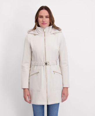 Women's Hooded, Metal Buckle Belted Softshell with Embossed Panels