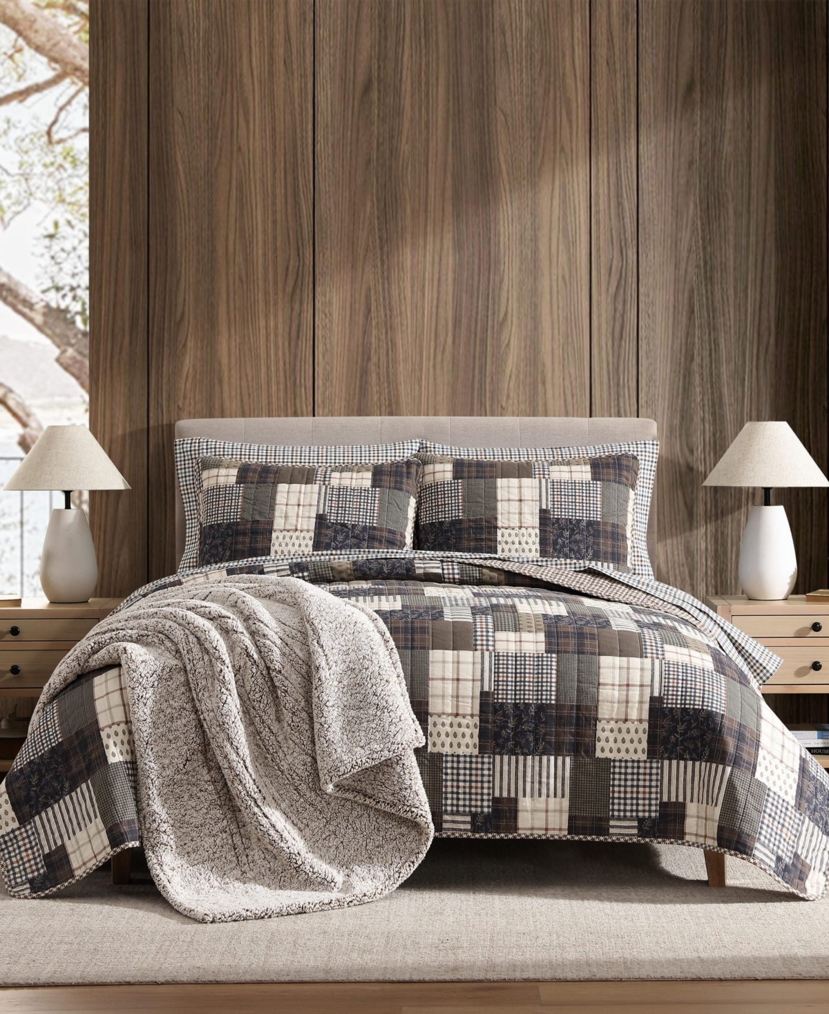 Eddie Bauer Antique Cotton Reversible -Pc. Quilt Set