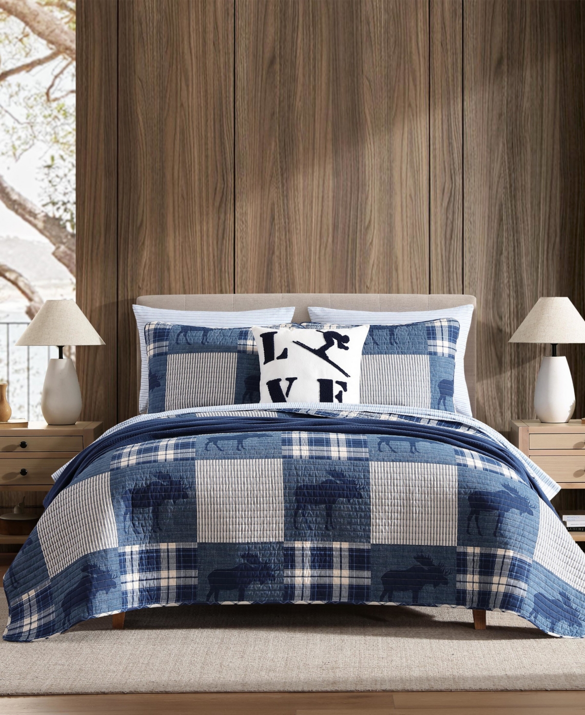 Eddie Bauer Moose Plaid Cotton Reversible -Pc. Quilt Set