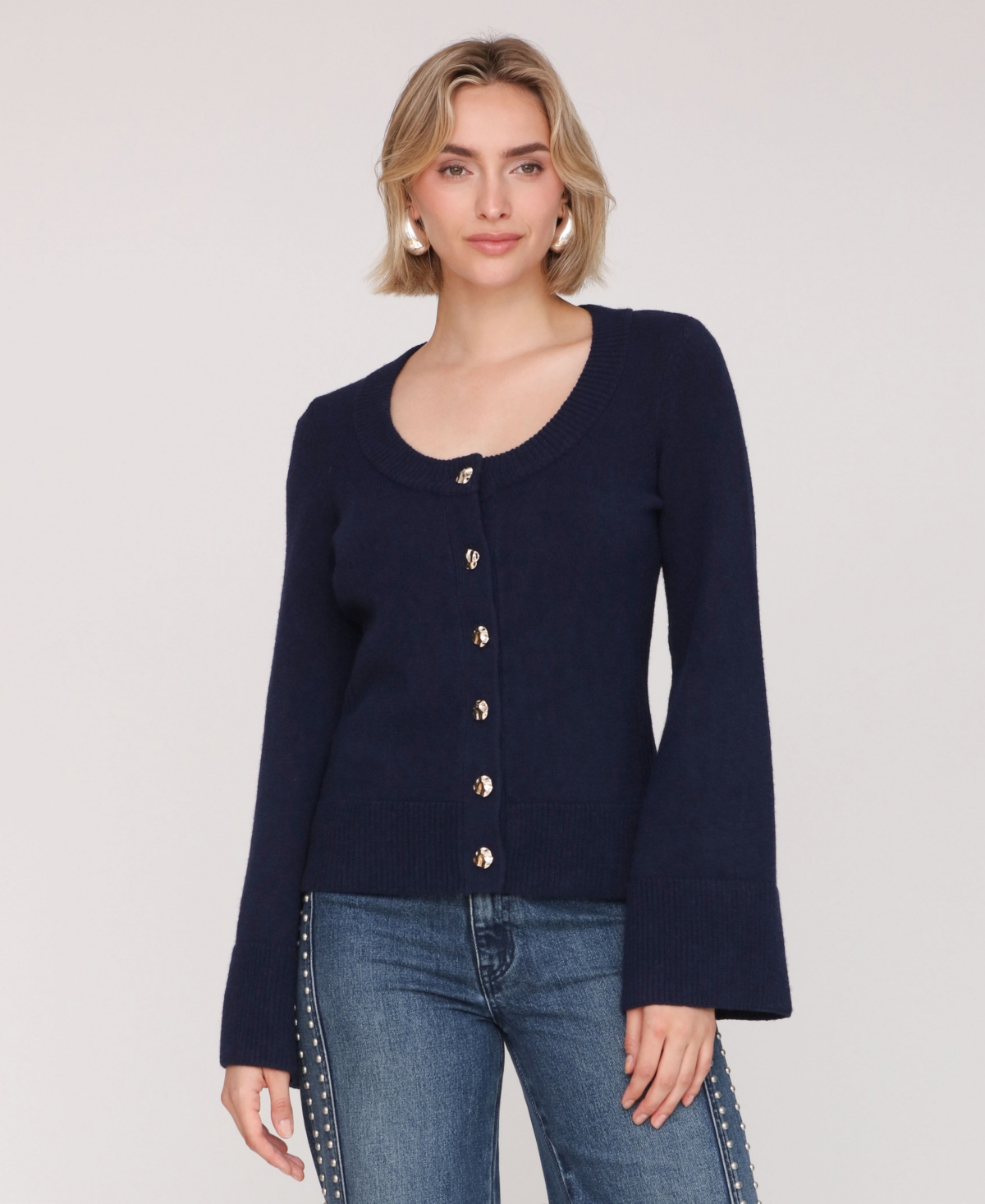 Avec Les Filles Women's Scoop Neck Long Sleeve Cardigan In Neutral
