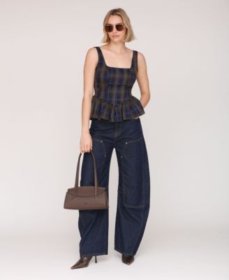 Women's Plaid Peplum Top