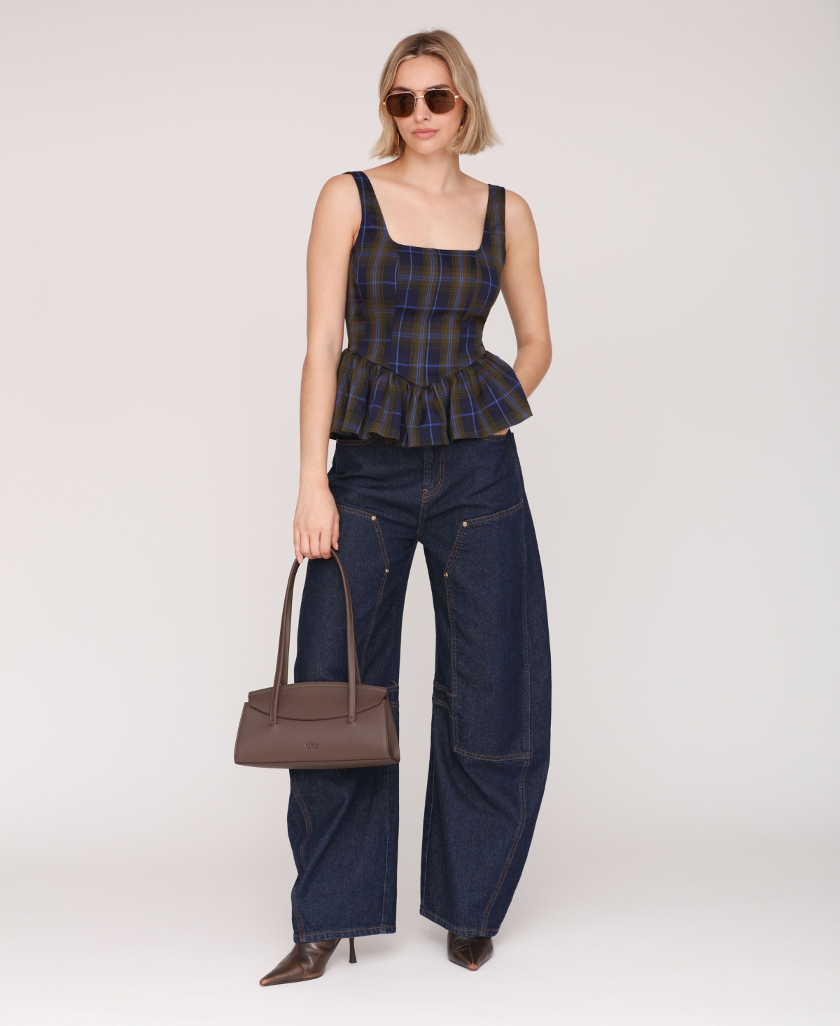 Avec Les Filles Women's Plaid Peplum Top In Multi