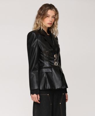 Women's Faux Leather Long Sleeve Hourglass Blazer