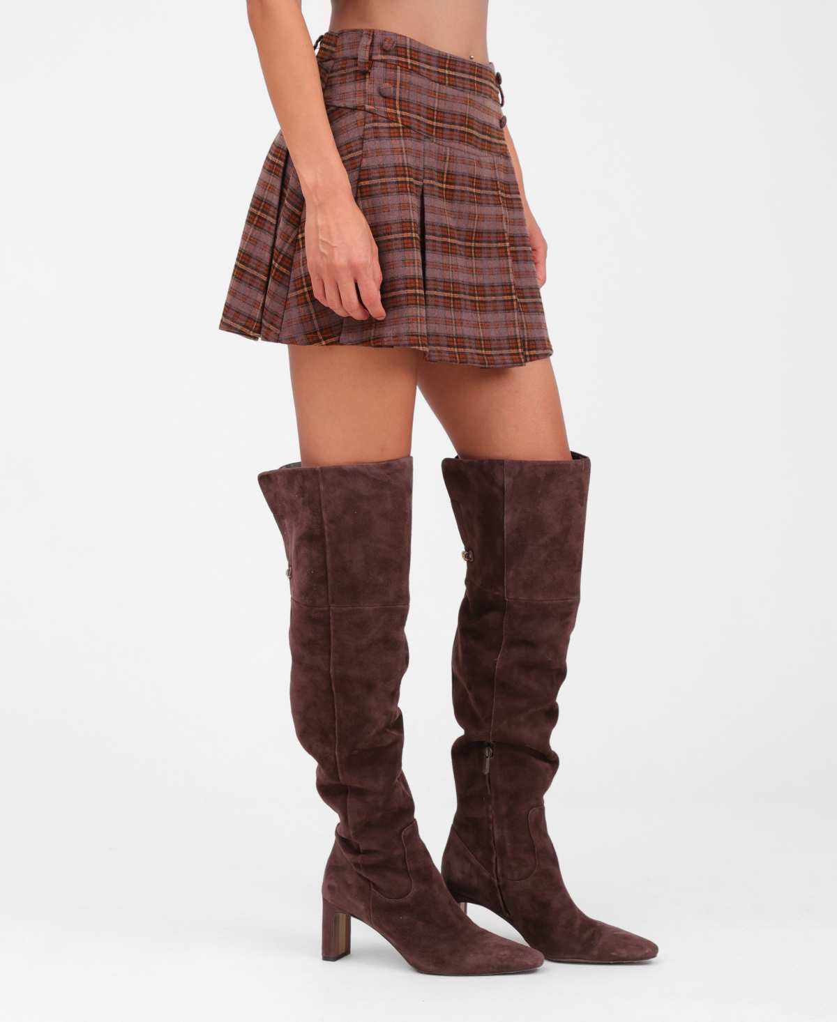 Avec Les Filles Plaid Pleated Miniskirt In Brown
