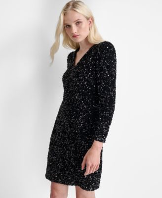 Women's Long Sleeve Sequin Shift Dress