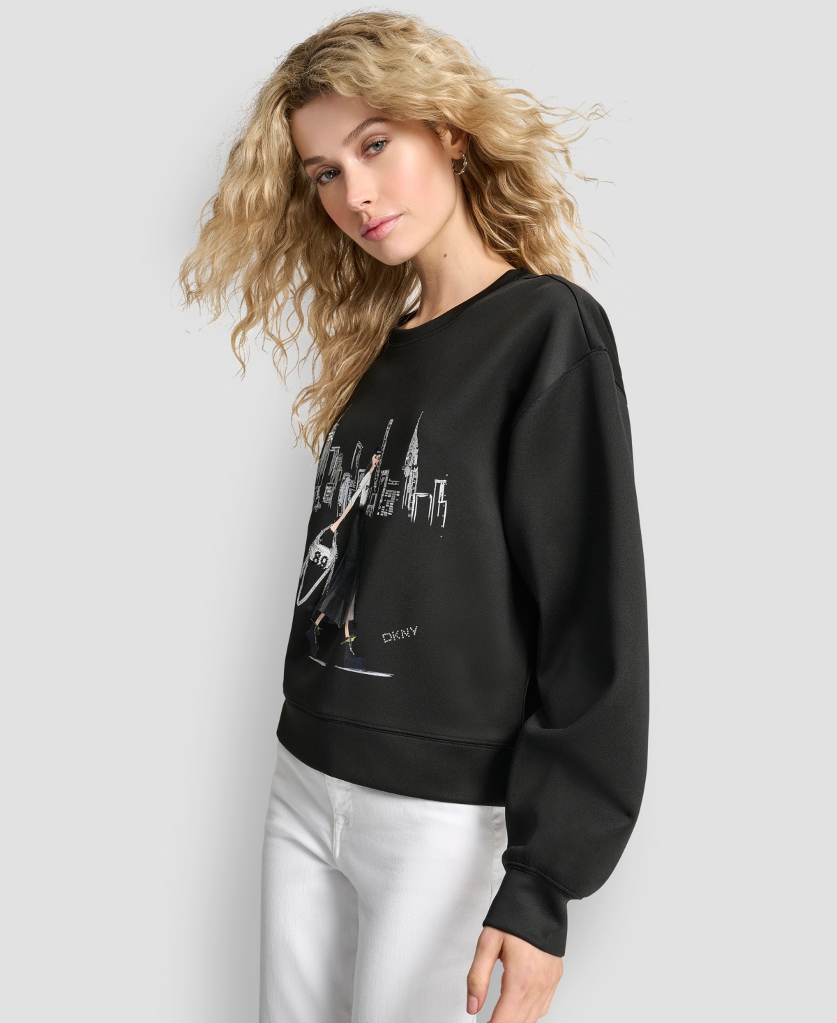Dkny Women's Empire State Building Graphic Print Sweatshirt In Black