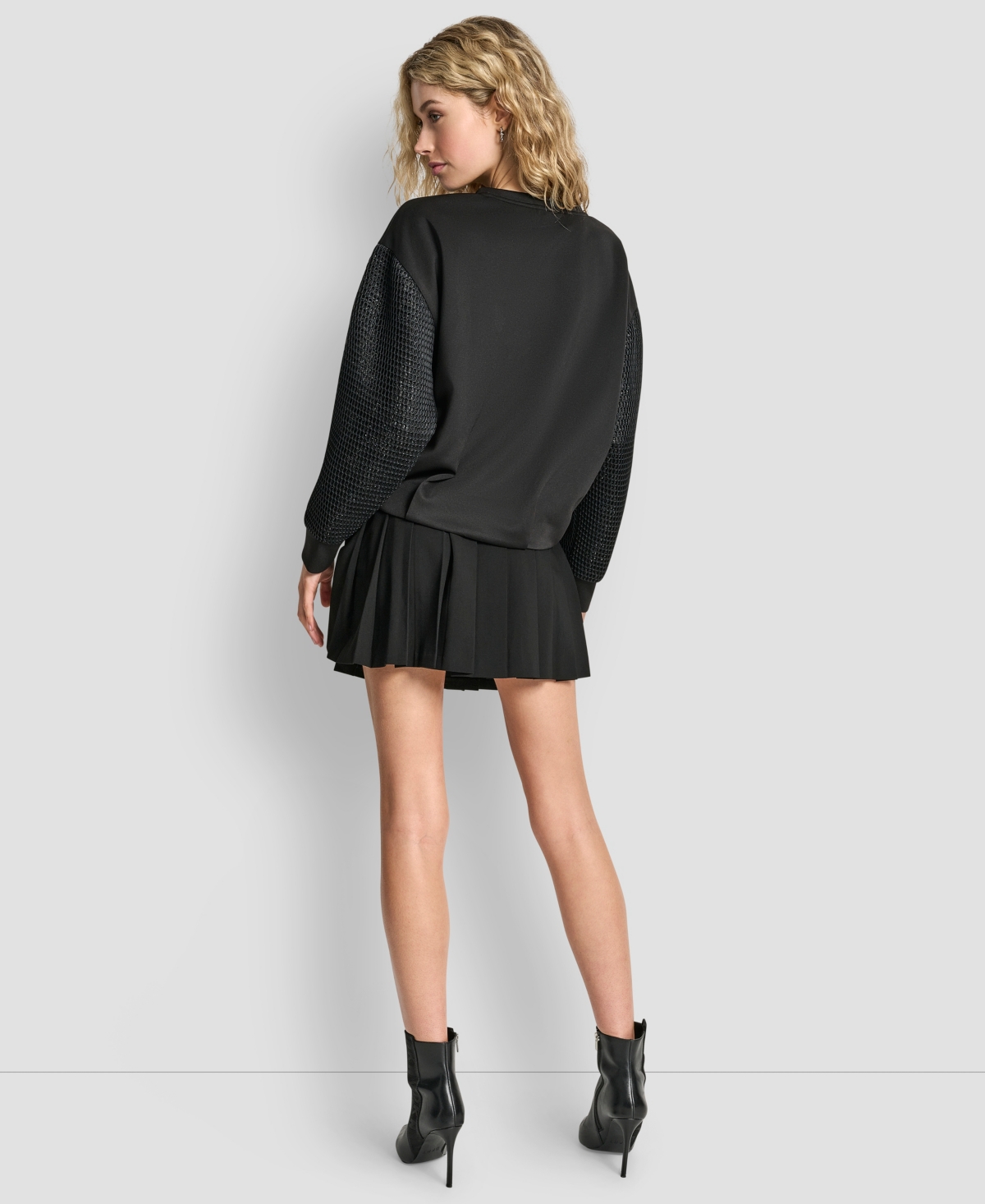 Dkny Mixed Media Bubble Sweatshirt In Black