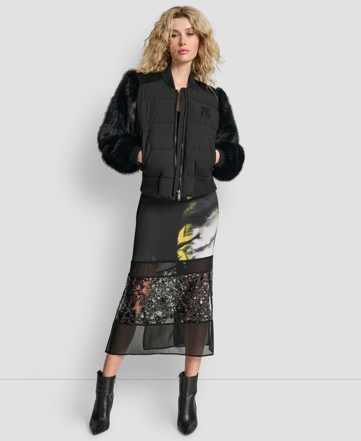 Dkny Women's Cropped Bomber Long Sleeve Jacket In Black