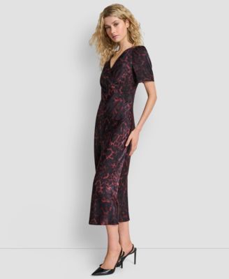 Women's Printed Supple Satin Short Sleeves Dress