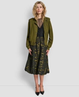 Women's Collared Button-Front Heavy Twill Bomber Jacket