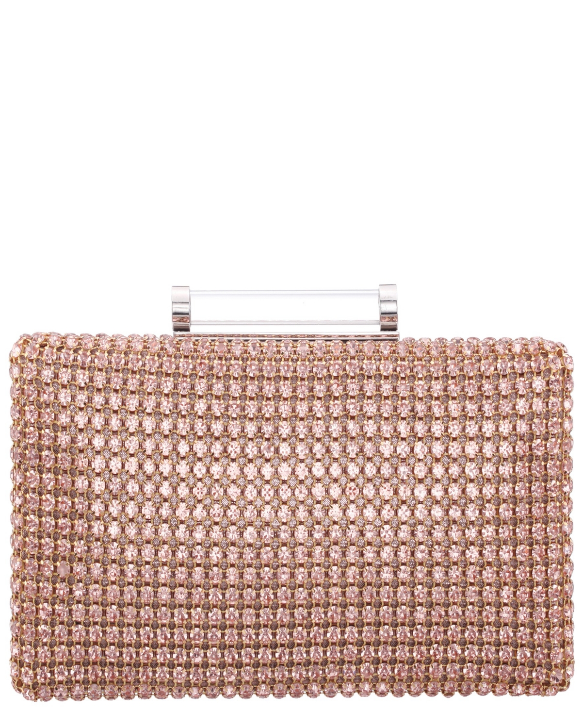 Nina Mini Crystal Encrusted Minaudiere Lift Lock Clutch In Brown