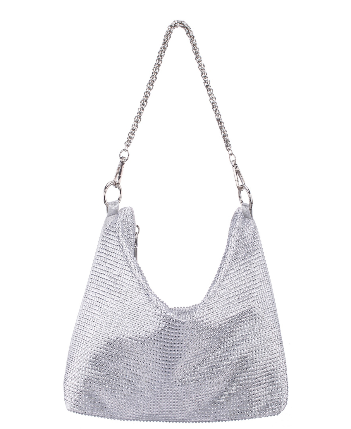 Nina Crystal Embellished Zipper Hobo Bag In Silver
