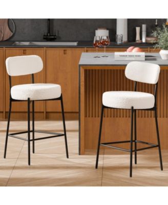 Set of 2,Metal/Fabric, 24 Inches Modern Counter Height Bar Stools with Curved Back, Upholstered Boucle Barstools for Kitchen Island, Cafe