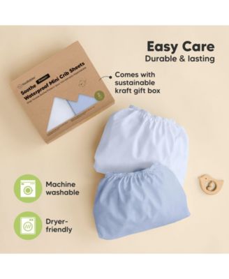 Soothe Waterproof Pack N Play Sheets for Girls, Boys, 2pk 38x26 Cotton Mini Crib Sheets Fitted, Soft, Breathable