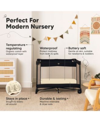 Soothe Waterproof Pack N Play Sheets for Girls, Boys, 2pk 38x26 Cotton Mini Crib Sheets Fitted, Soft, Breathable