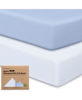 Soothe Waterproof Pack N Play Sheets for Girls, Boys, 2pk 38x26 Cotton Mini Crib Sheets Fitted, Soft, Breathable
