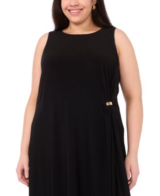 Plus Size Gathered Twist with Gold Trim Ring Maxi Dress