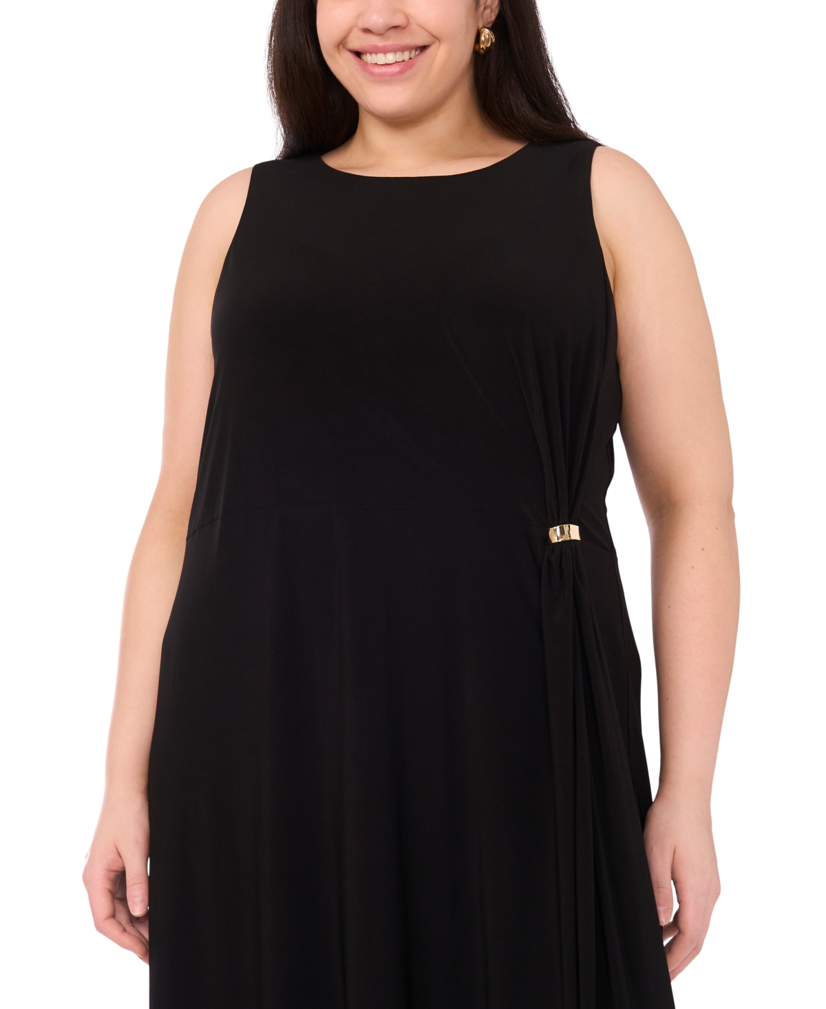 Vince Camuto Plus Size Gathered Twist With Gold Trim Ring Maxi Dress In Black