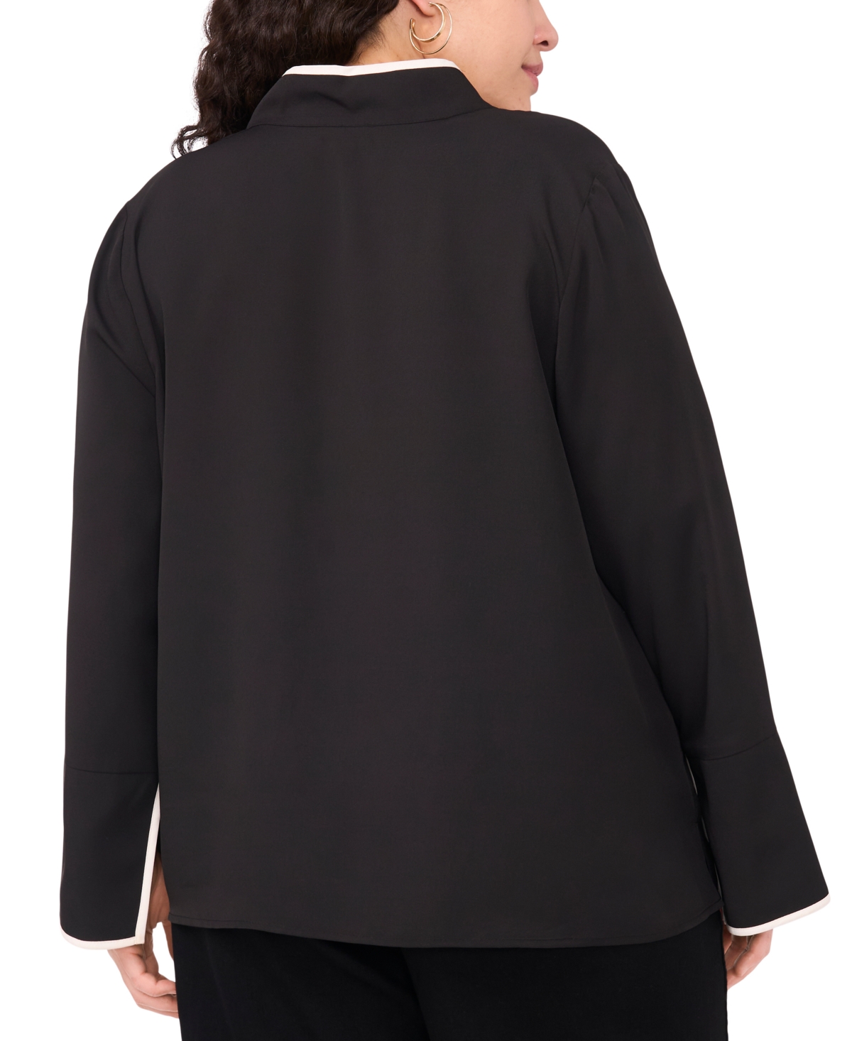 Vince Camuto Women's Split-neck Contrast-trim Tunic Top In Black