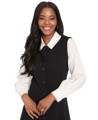 Petite Twofer Poplin Sleeve Mini Dress