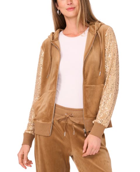 Женские худи Vince Camuto Women's Velour Sequin Long-Sleeve Zip-Front Jacket