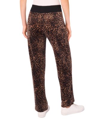 Women's Velour Animal-Print Drawstring-Waist Straight-Leg Pants