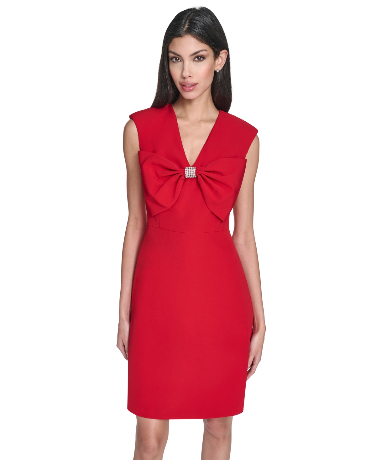 Eliza J Petite Bow Front Fit And Flare Dress In Red