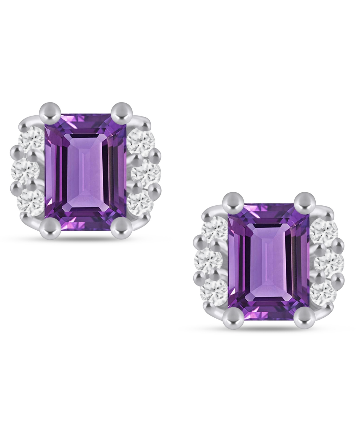 Macy's Gemstone And Diamond 1/3" Stud Earrings In 10k White Gold (also In 10k Yellow Gold) In Multi