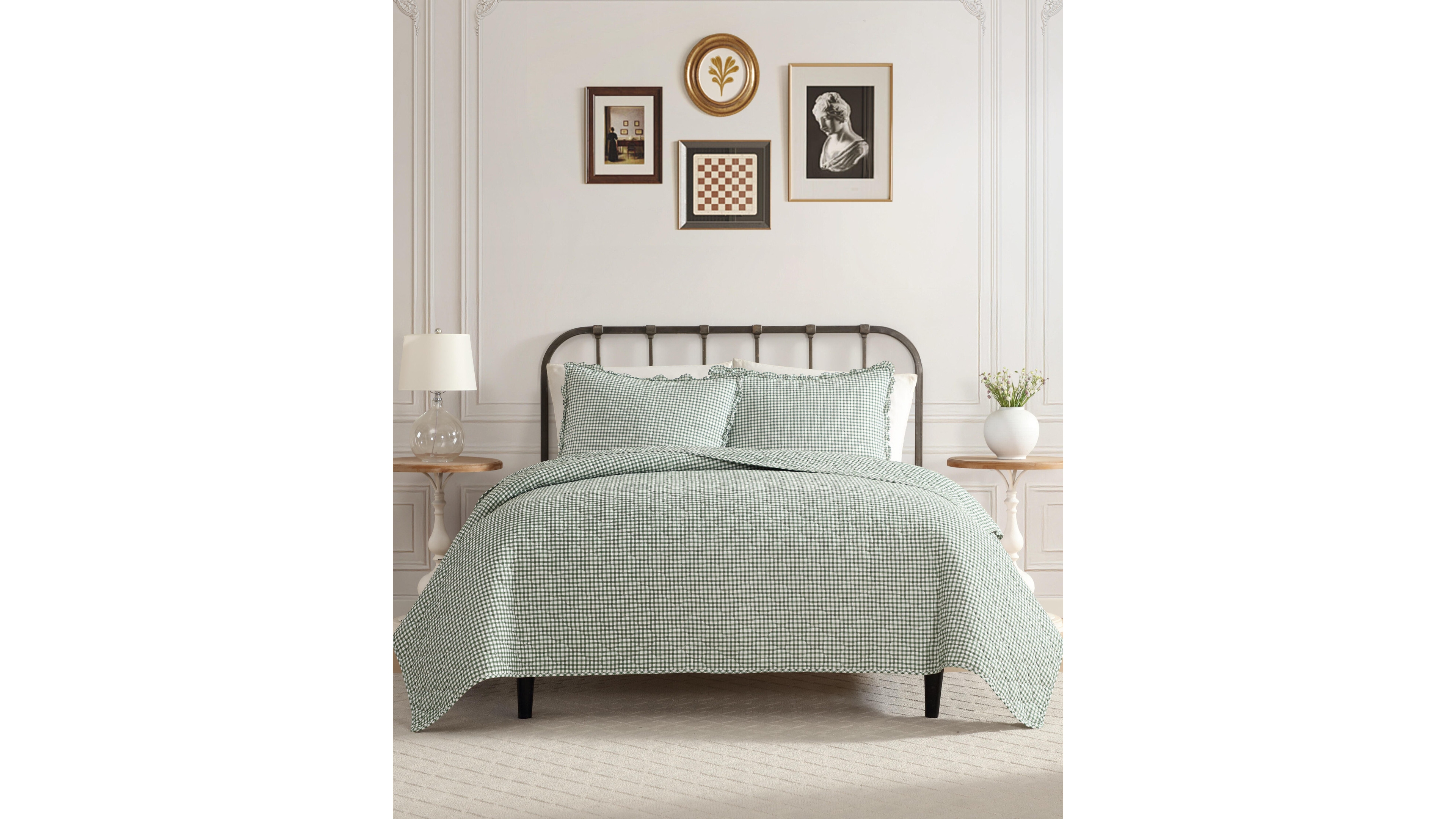 Laura Ashley Gracie's Gingham Cotton 3-Pc. Quilt Set, Full/Queen