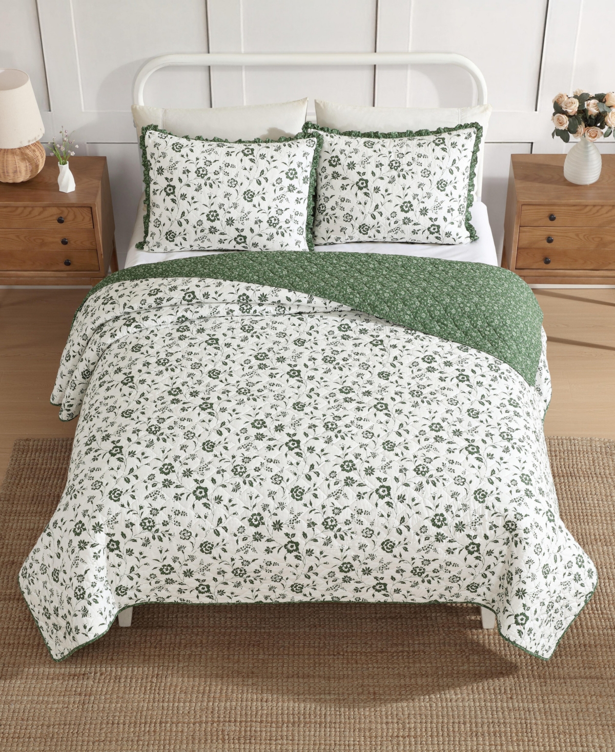 Laura Ashley Miranda Cotton 3-pc. Quilt Set, King In Green