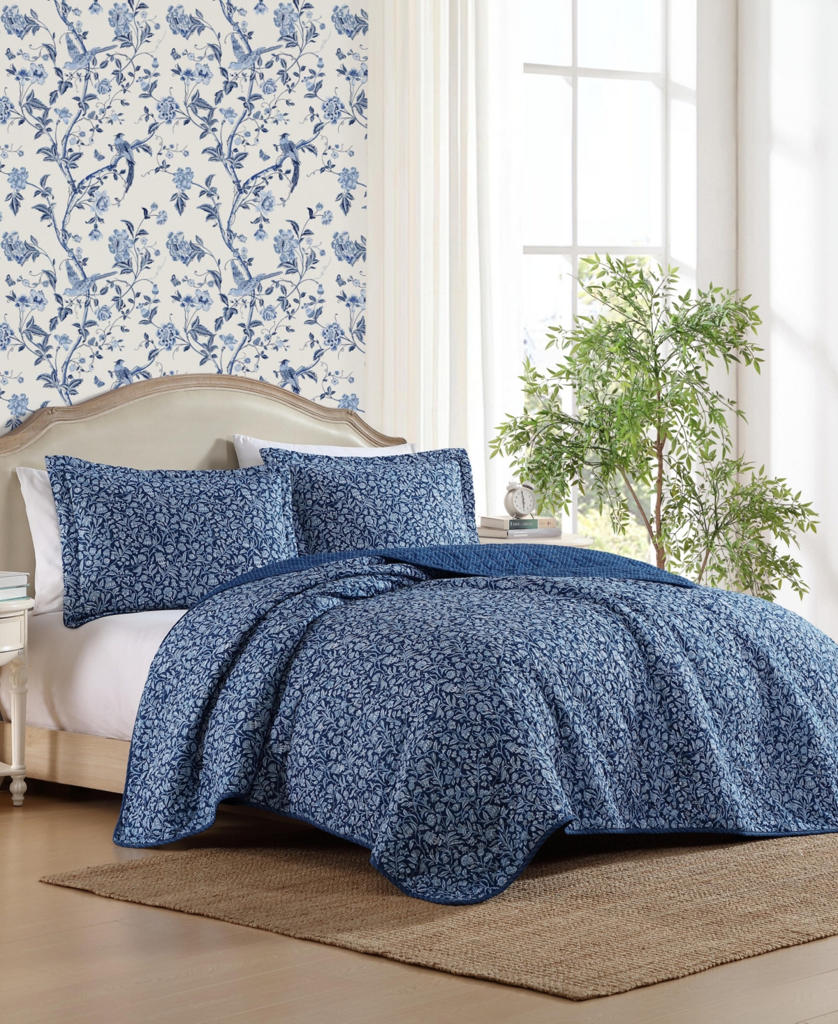 Laura Ashley Elaina Cotton 3-pc. Quilt Set, Full/queen In Blue
