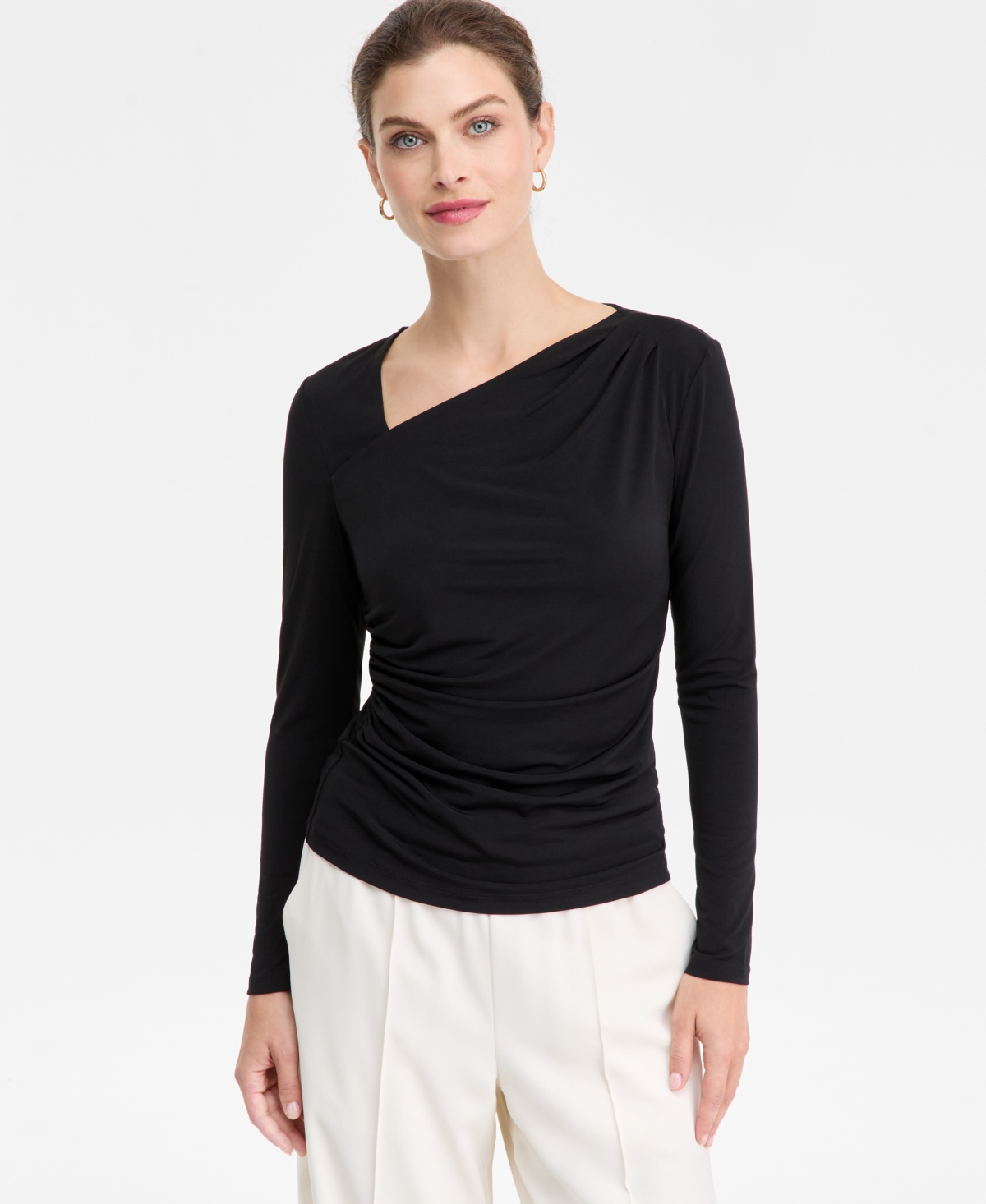 I.n.c. International Concepts Women's Asymmetrical-Neck Long-Sleeve Top, Macy's Exclusive