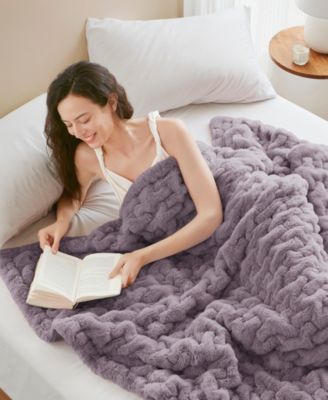 Ruched Reversible Faux-Fur Throw, 50" x 60"