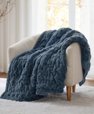 Ruched Reversible Faux-Fur Throw, 50" x 60"