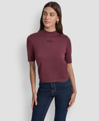 Petite Mock-Neck Embellished-Logo Sweater 