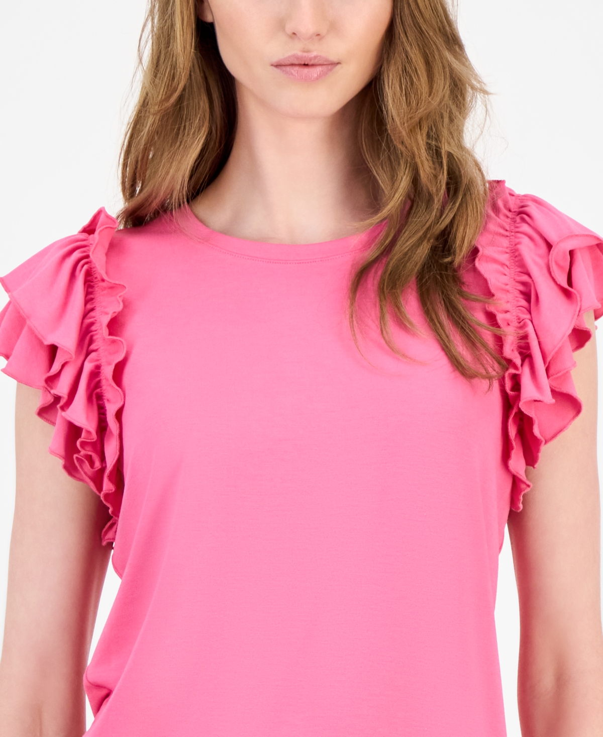 Tommy Hilfiger Women's Ruffled Cap-sleeve Knit Top In Pink