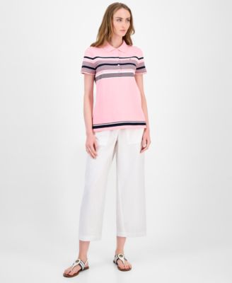 Women's Striped Piqu&eacute; Short-Sleeve Polo Shirt