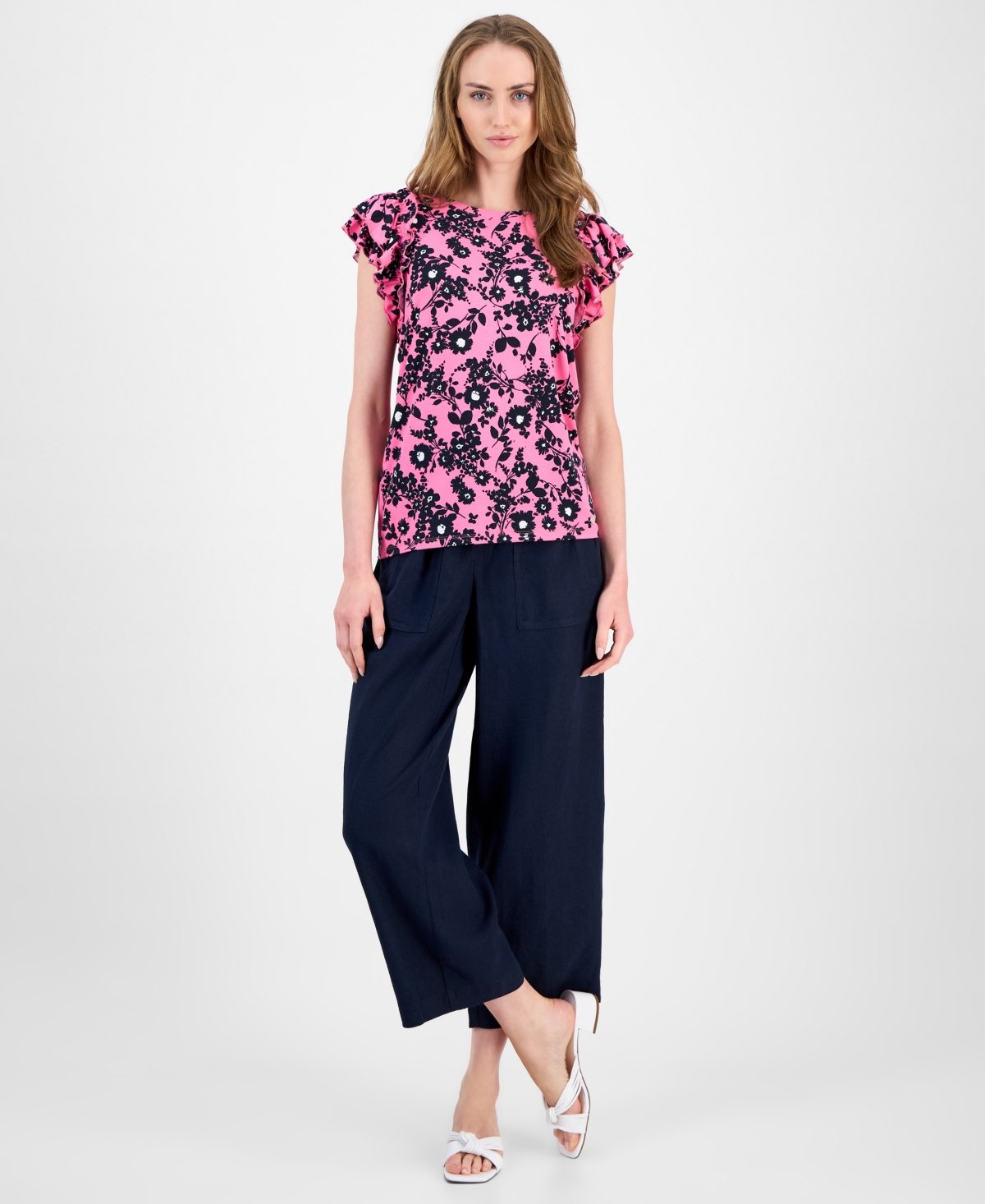 Tommy Hilfiger Women's Floral Ruffled Cap-Sleeve Top