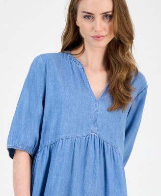 Women's V-Neck Tiered Chambray Dress