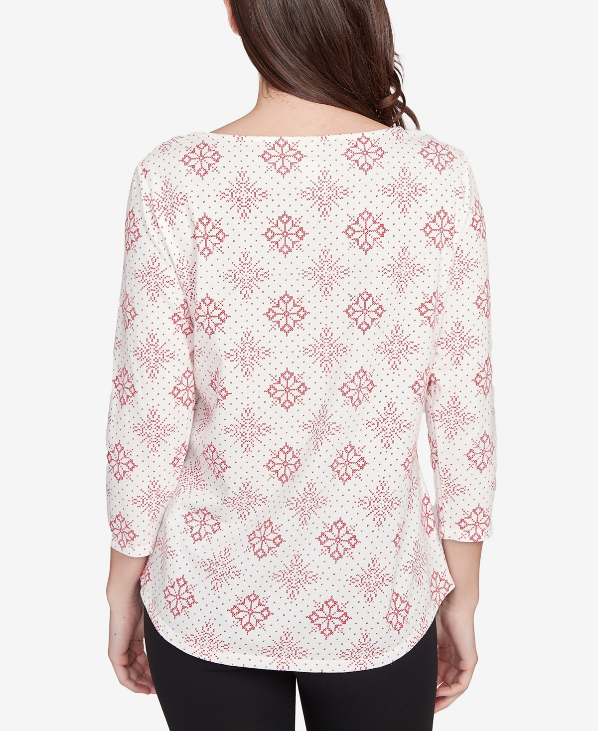 Ruby Rd. Petite Winter Wonderland Snowflake Knit Top In White