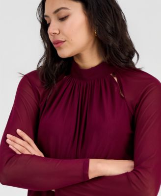 Women's Long-Sleeve Mesh Cutout Top, Macy's Exclusive