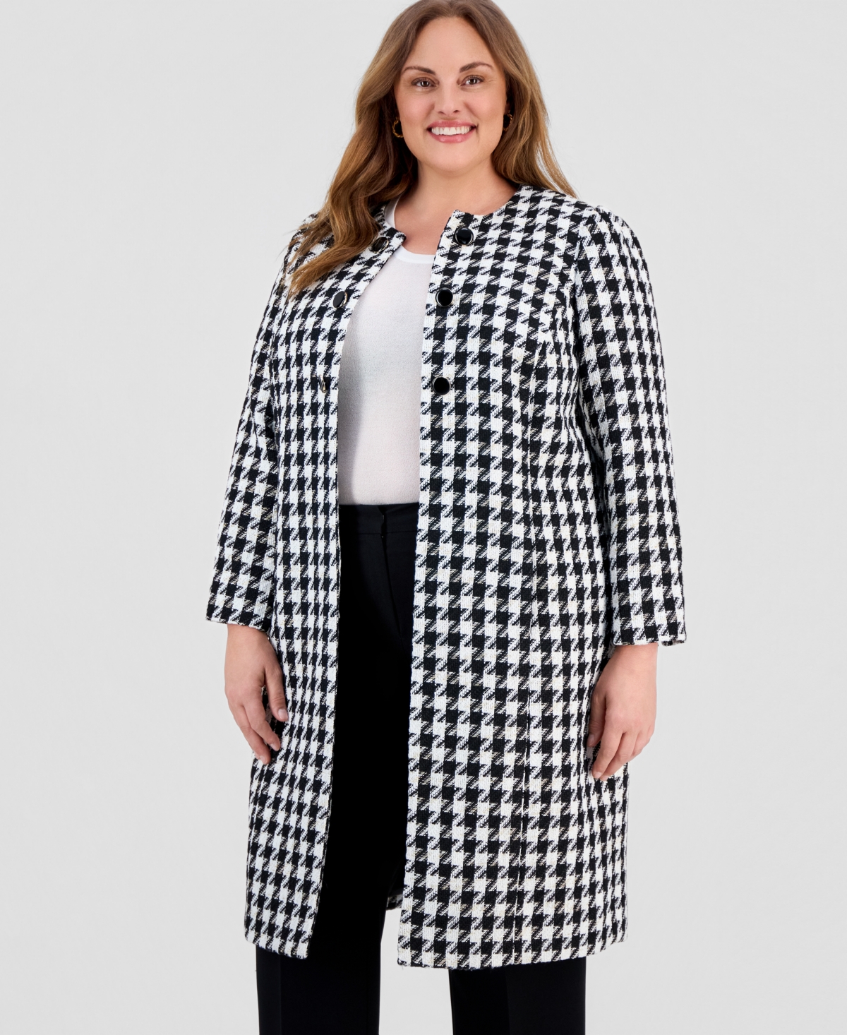 Kasper Plus Houndstooth Topper Jacket