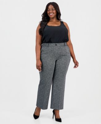Kasper - Plus Size Herringbone High-Rise Wide-Leg Pants