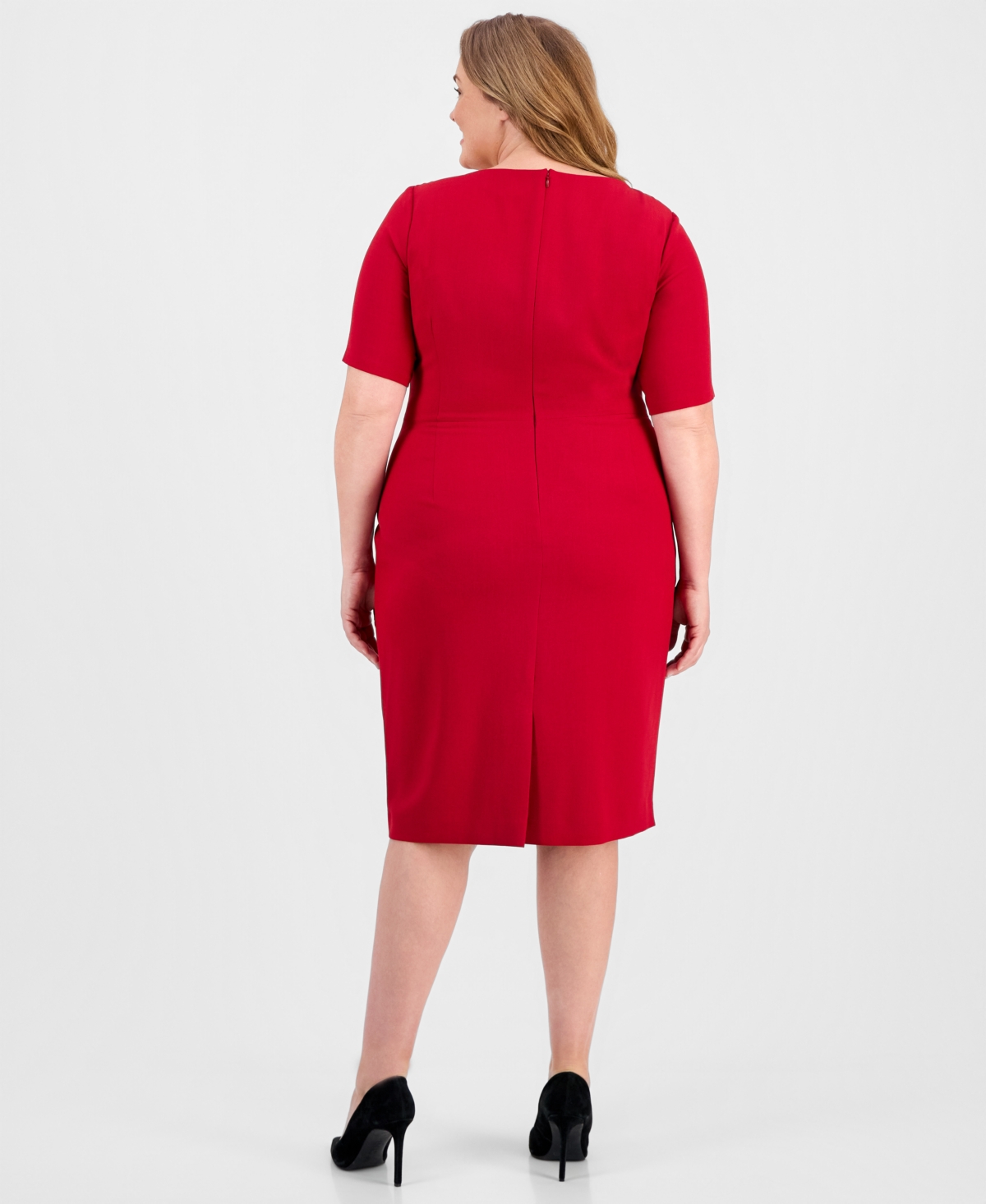 Kasper Plus Asymmetric Elbow-Sleeve Sheath Dress