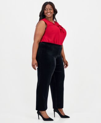 Plus Size Velvet Pull-On Wide-Leg Pants