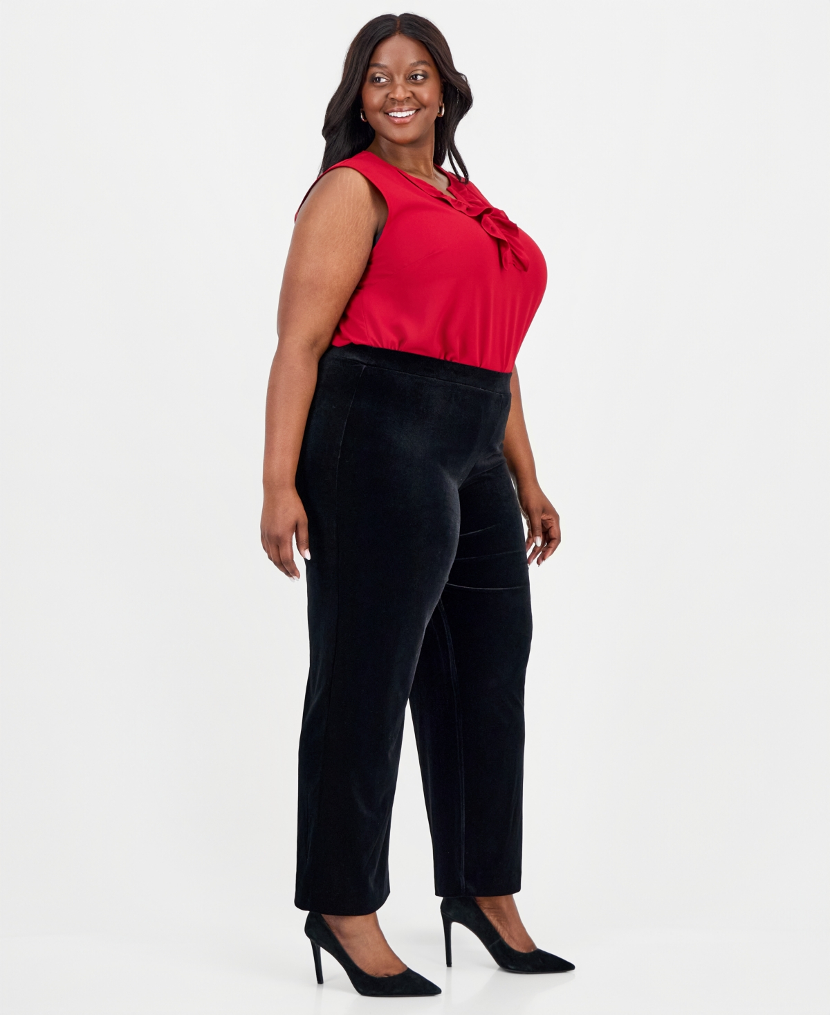 Kasper Plus Velvet Pull-On Wide-Leg Pants